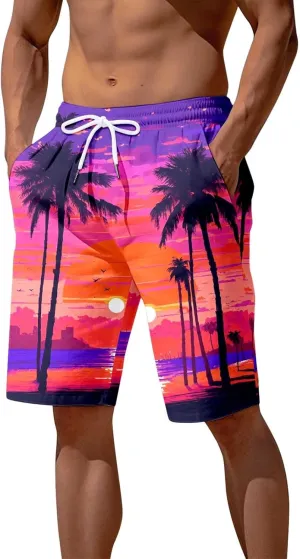 Men's Beach Shorts Flat Front Short Pant Loose Fit Straight Leg Workout Running Hawaiian Lounge Shorts Running Shorts for Men