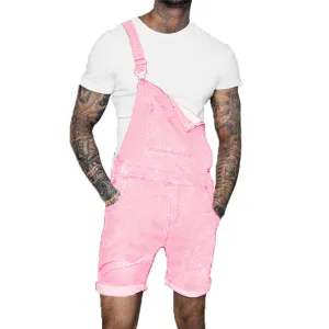 Men's Bib Overalls Denim Shorts Jean Romper Workout Jumpsuit