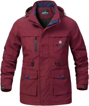 Mens Big and Tall Long Sleeve 3 in 1 Waterproof Ski Jacket Warm Winter Snow Coat Mountain Windbreaker Hooded Raincoat