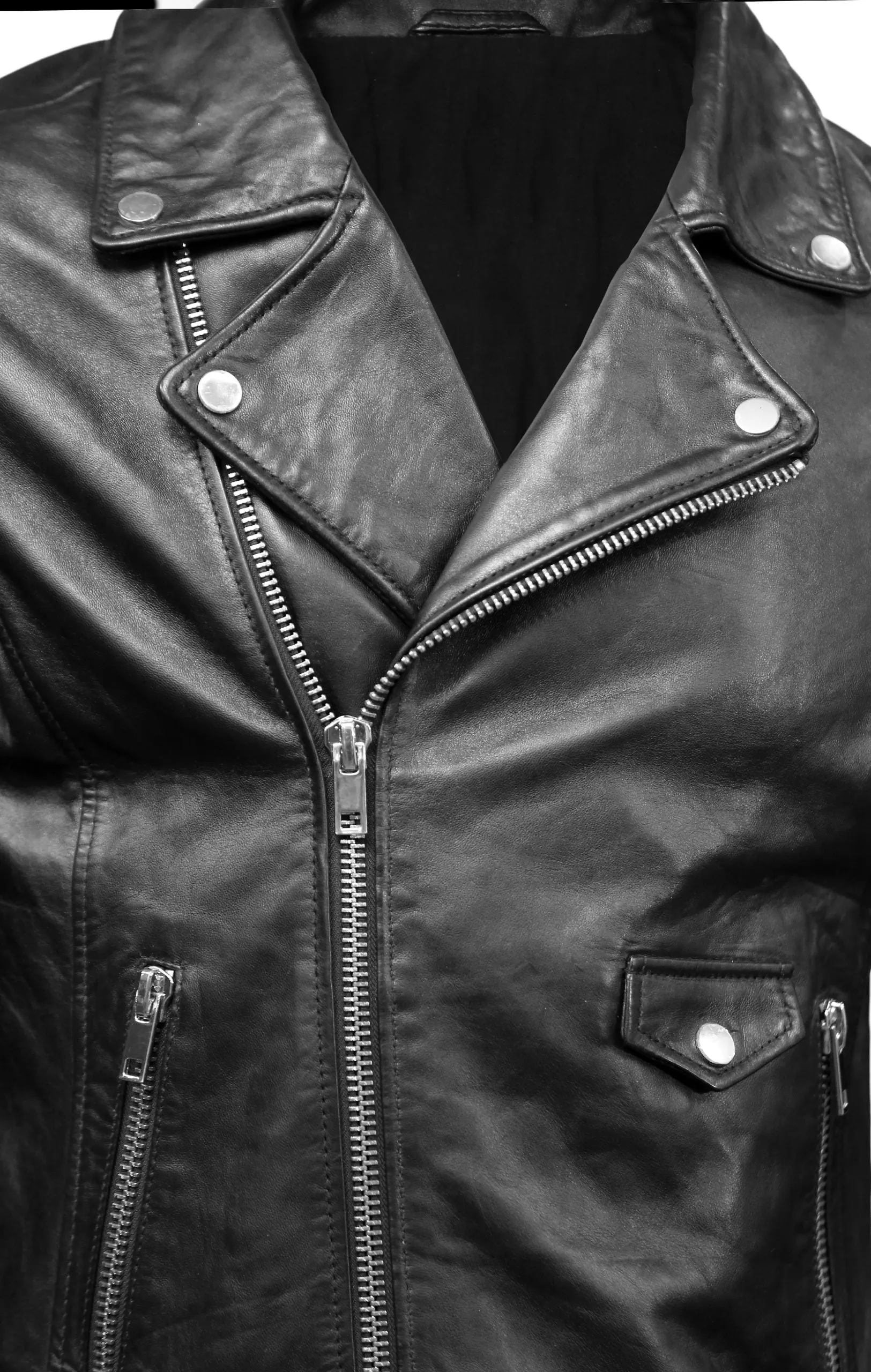Men's Biker Police Black Leather Jacket