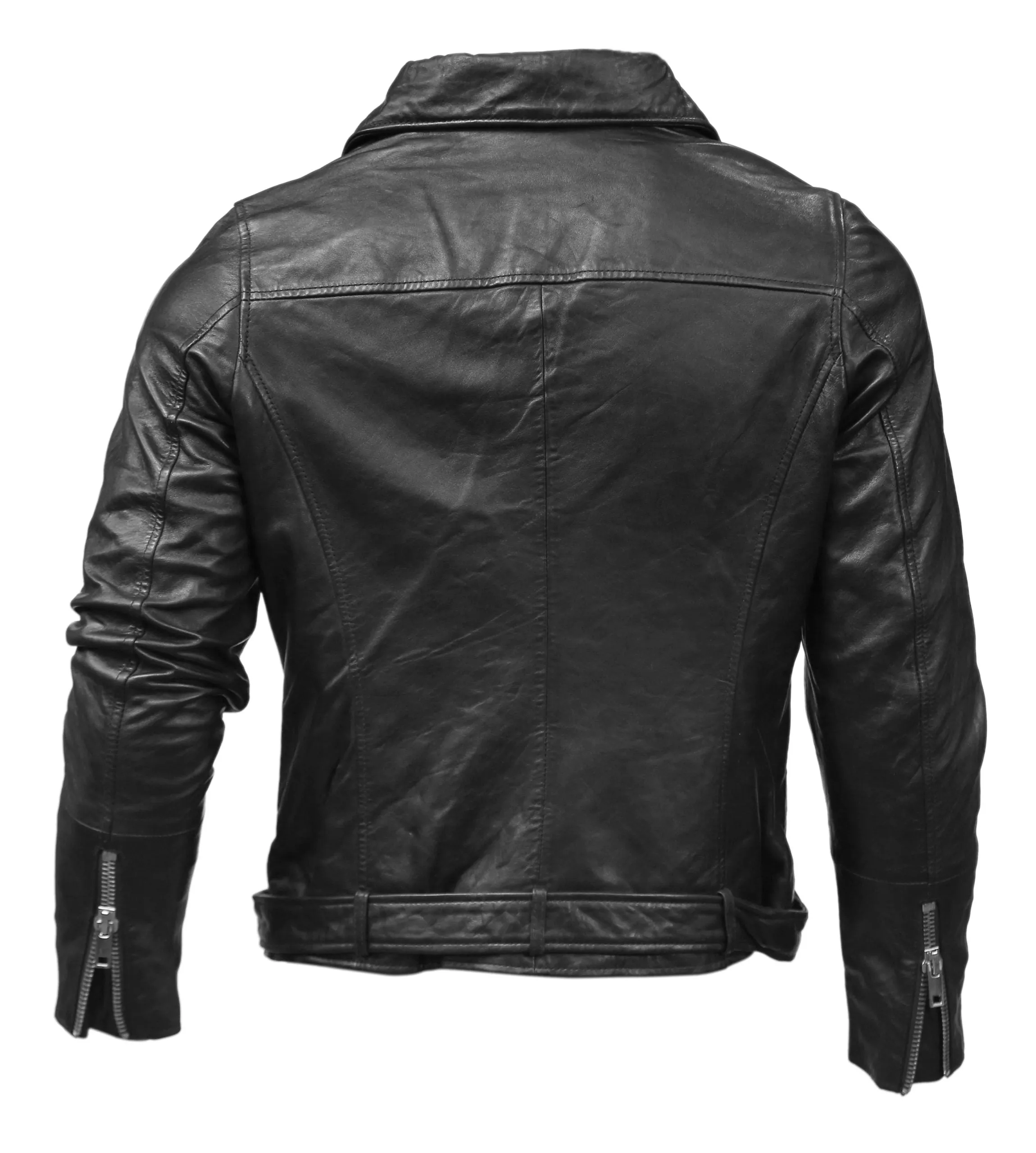 Men's Biker Police Black Leather Jacket