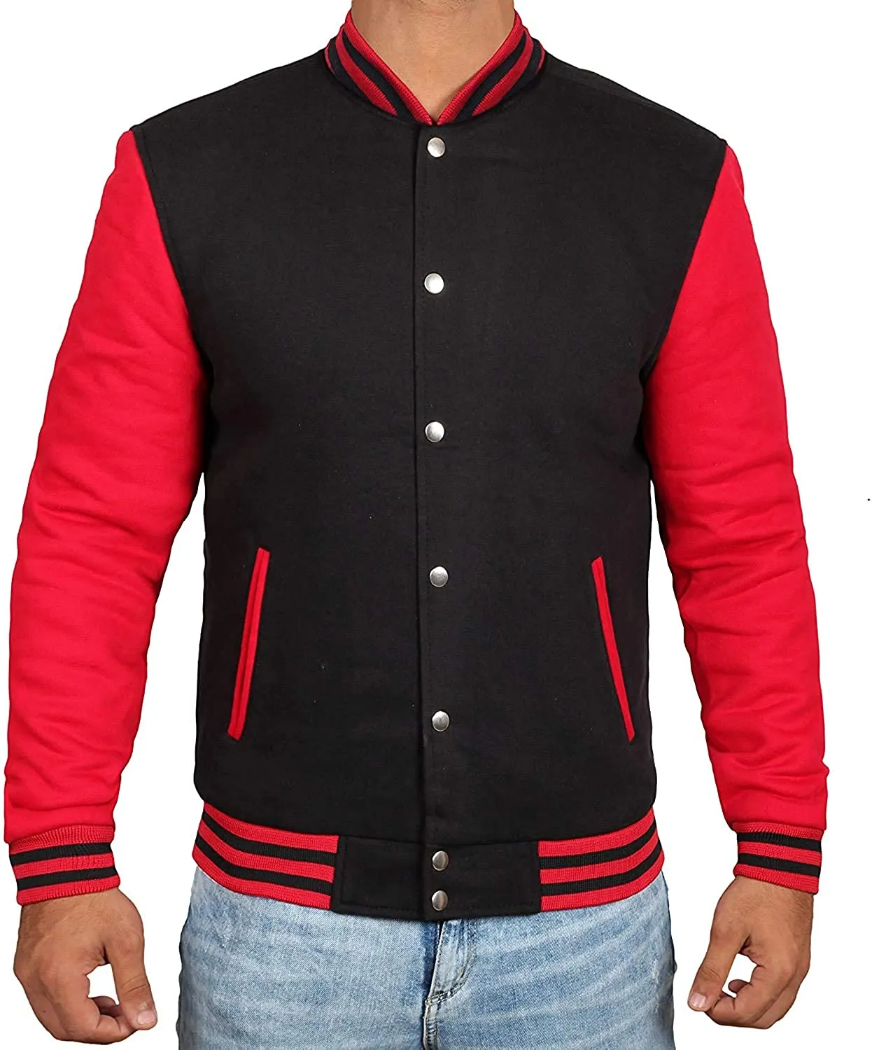 Mens Black & Red Varsity Jacket