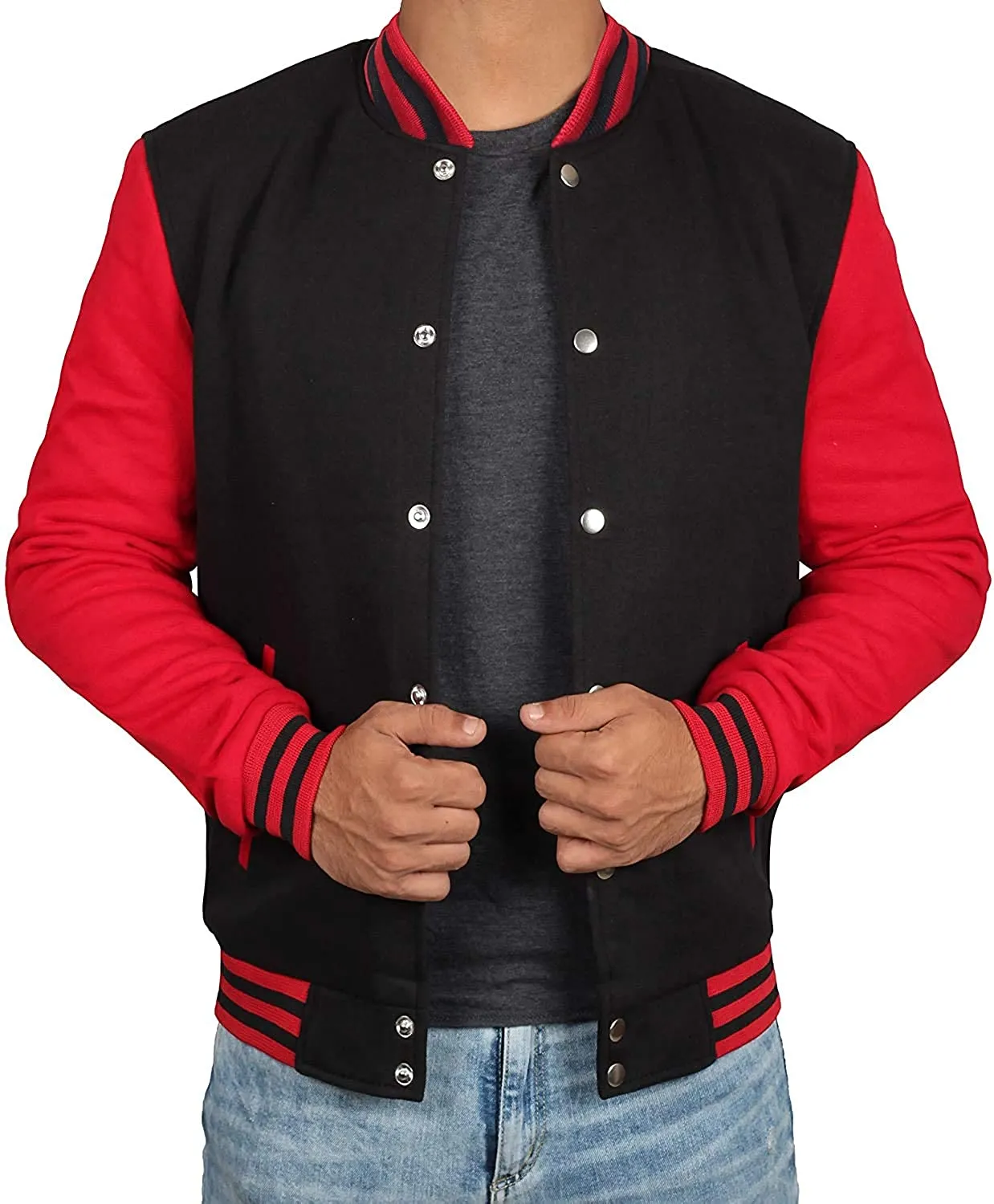 Mens Black & Red Varsity Jacket