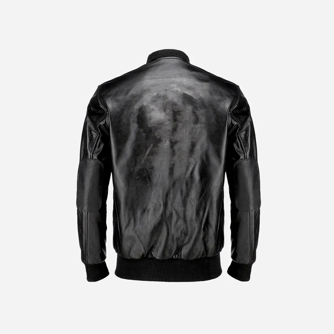 Men's Bomber Style Genuine Black Leather Motorcycle Jacket