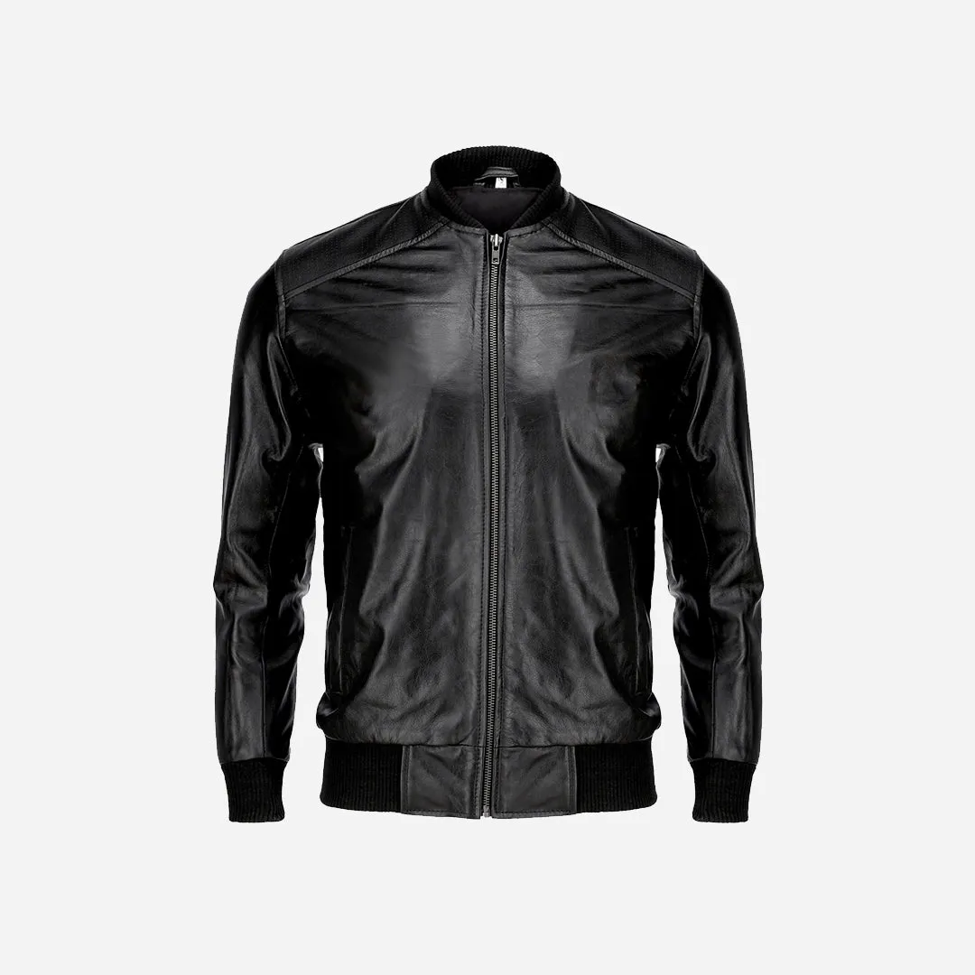Men's Bomber Style Genuine Black Leather Motorcycle Jacket