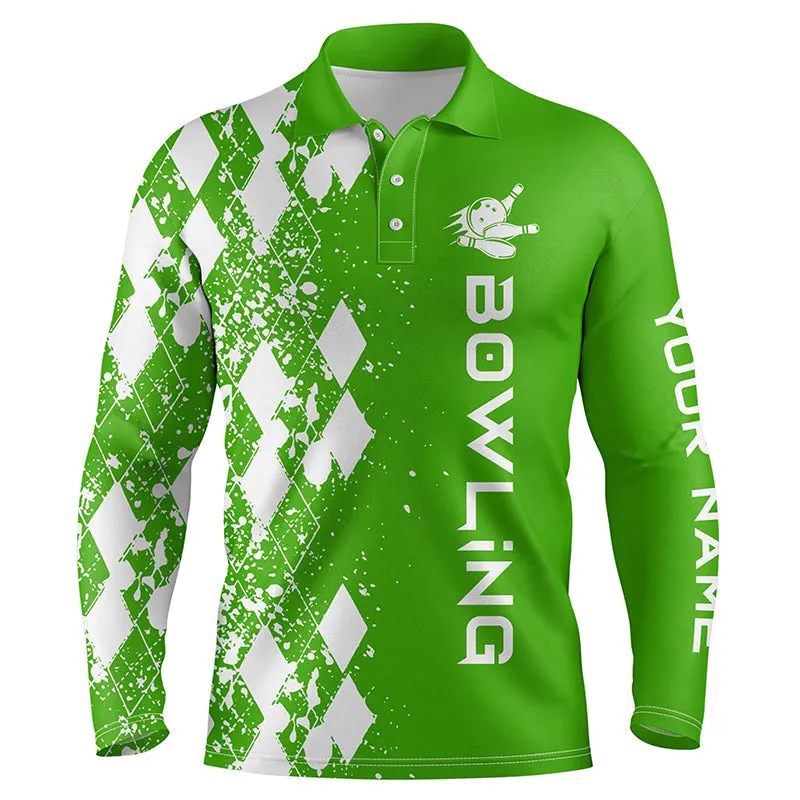 Men's Bowling Long Sleeve Polo Shirt Custom Multicolor Bowling Shirts For Men Personalized Bowling Gift Bowler Jerseys