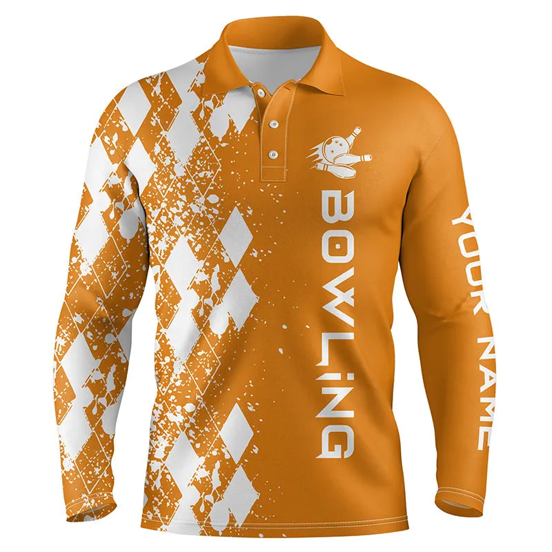 Men's Bowling Long Sleeve Polo Shirt Custom Multicolor Bowling Shirts For Men Personalized Bowling Gift Bowler Jerseys