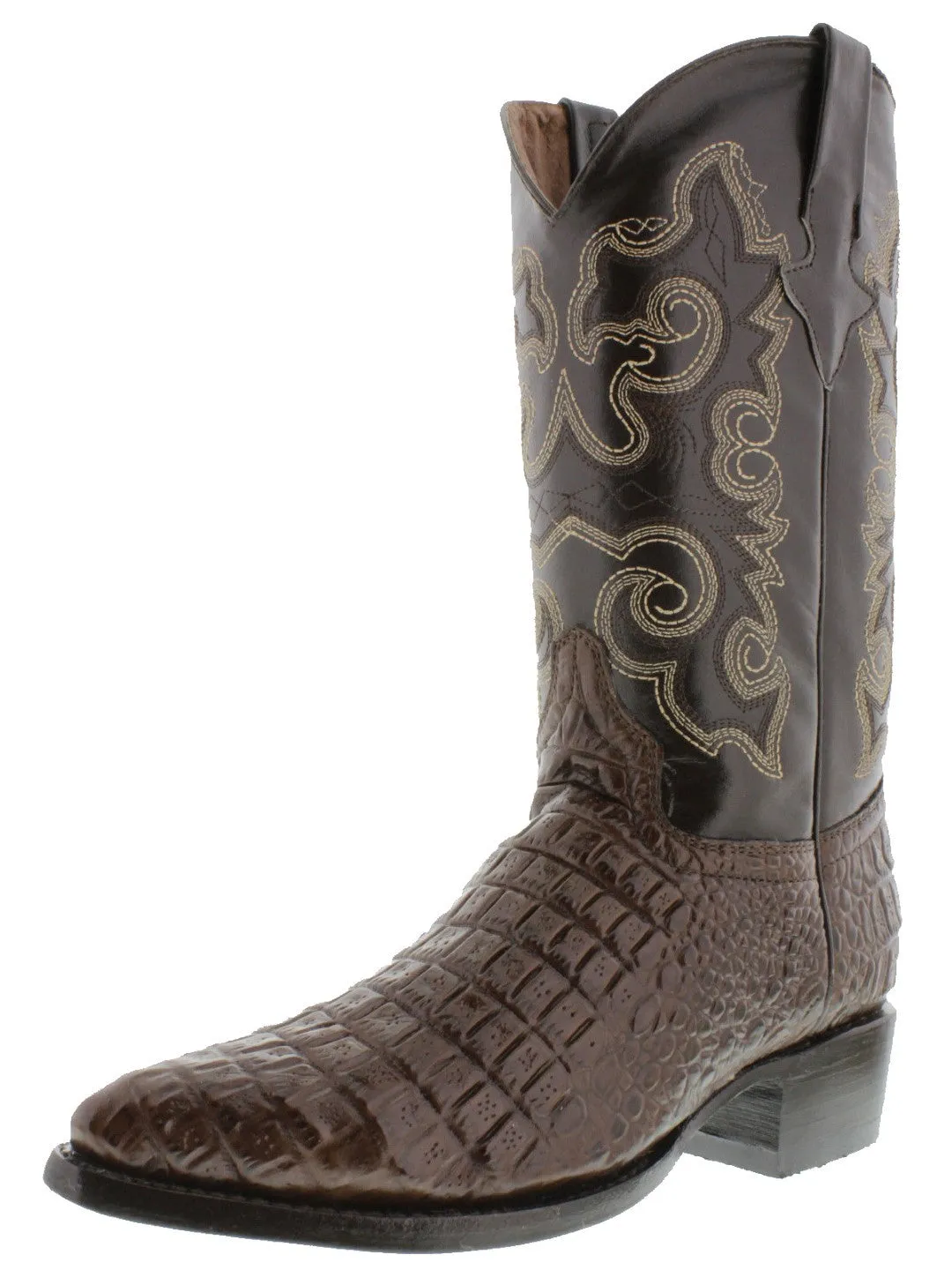 Mens Brown Alligator Belly Print Leather Cowboy Boots J Toe