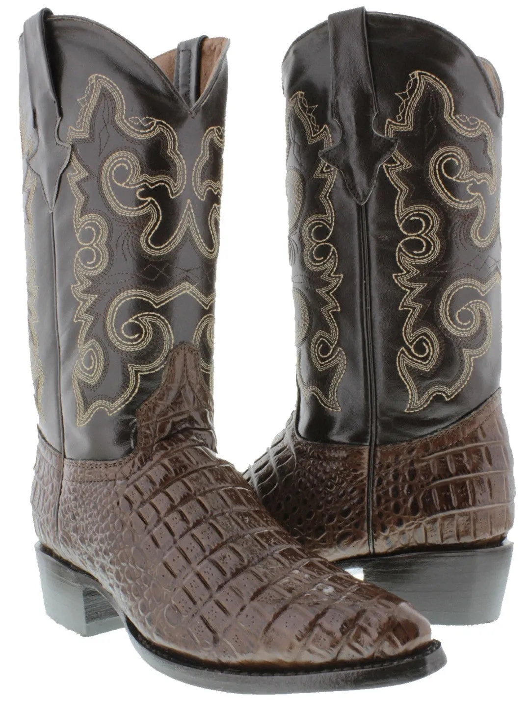 Mens Brown Alligator Belly Print Leather Cowboy Boots J Toe