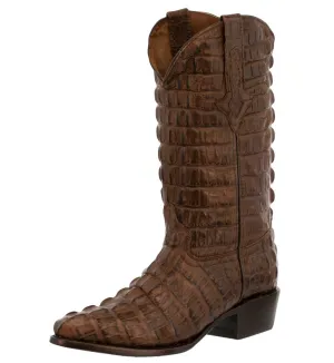 Mens Brown Full Crocodile Tail Print Cowboy Boots - J Toe