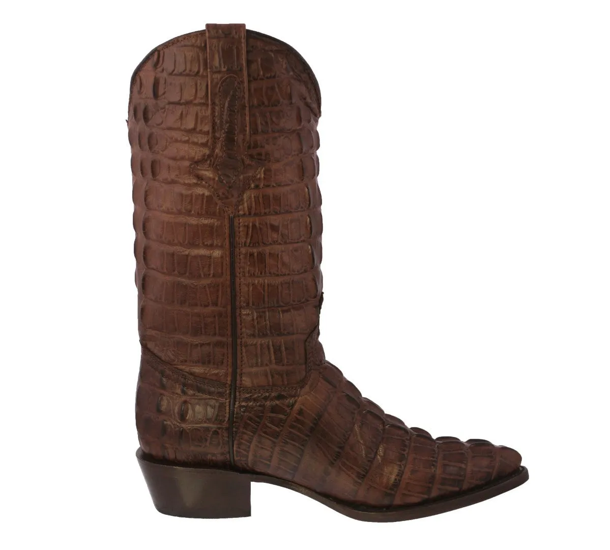 Mens Brown Full Crocodile Tail Print Cowboy Boots - J Toe