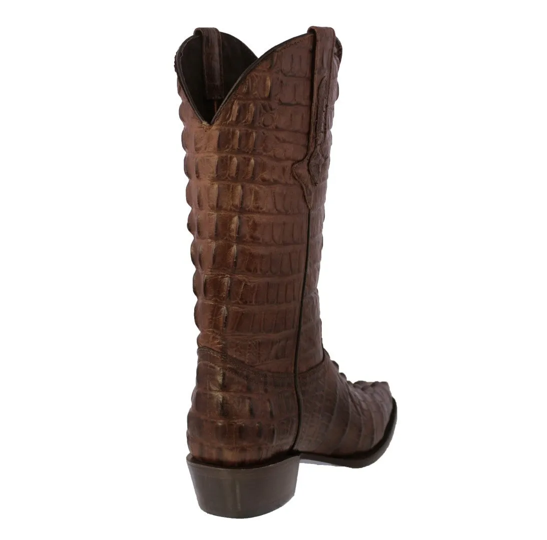 Mens Brown Full Crocodile Tail Print Cowboy Boots - J Toe