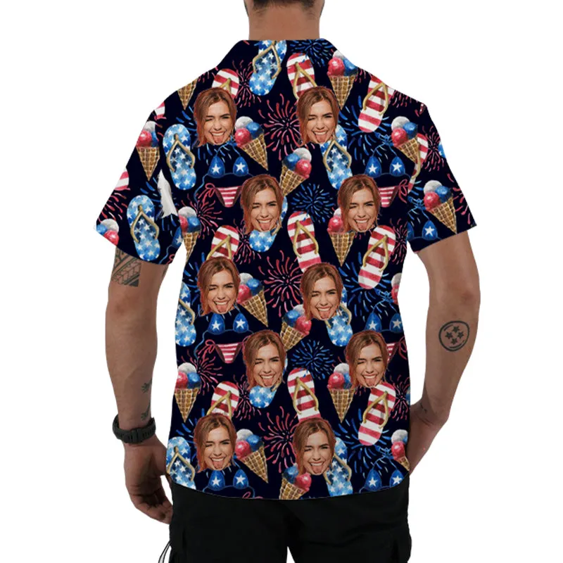 Men's Button Down Short Sleeve 4th of July Patriotic USA Flag Printed Hawaiian Shirt