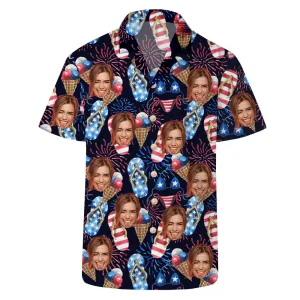 Men's Button Down Short Sleeve 4th of July Patriotic USA Flag Printed Hawaiian Shirt