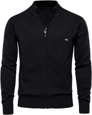 Mens Cable Knitted Bomber Jackets Mockneck Full Zip Cardigan Sweaters Button Down Cashmere Thermal Chunky Coats