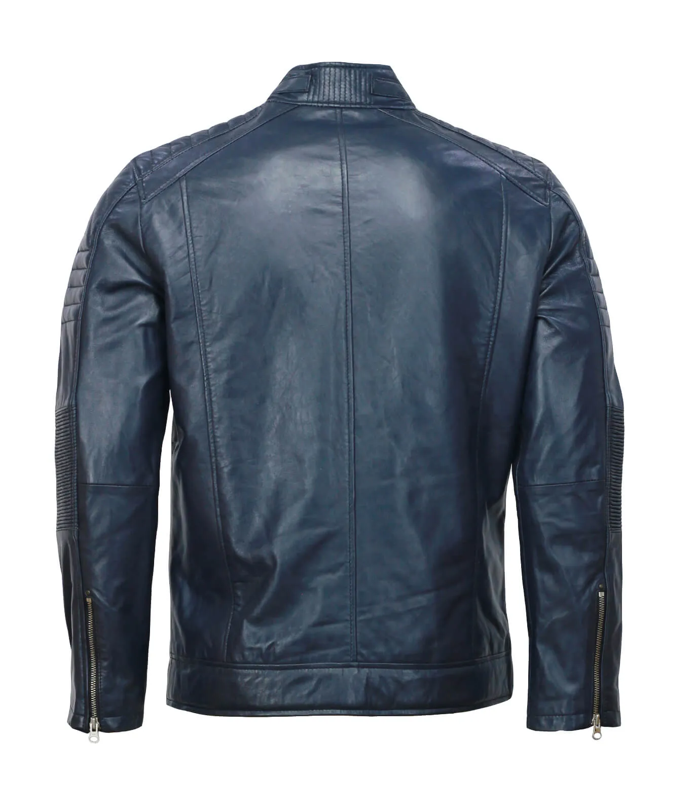 Men’s Café Racer Blue Biker Leather Jacket