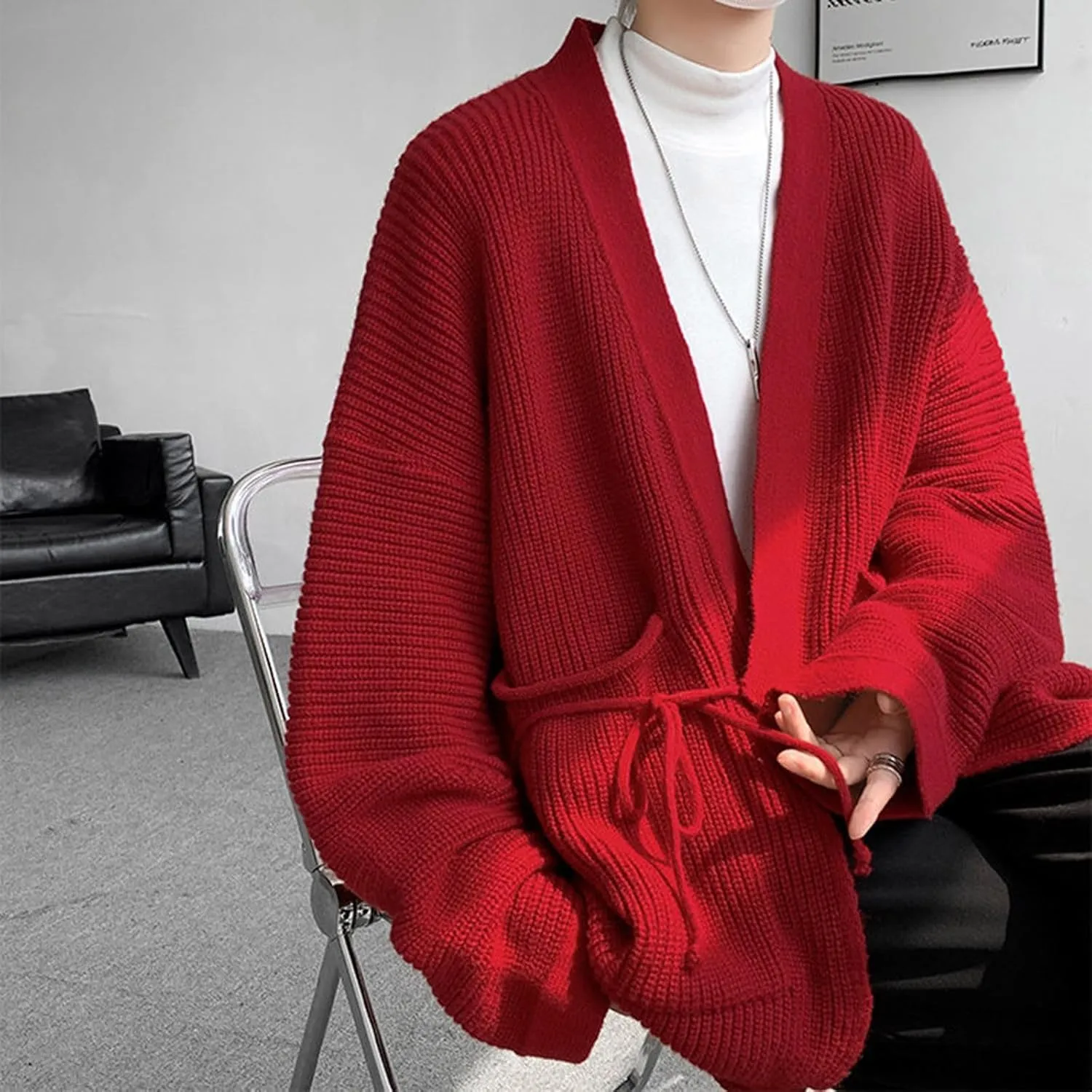 Mens Cardigan Sweaters Coat Open Front Rib Chunky Knitwear Coats Oversize Cable Knitted Ribbed Jackets Outerwear