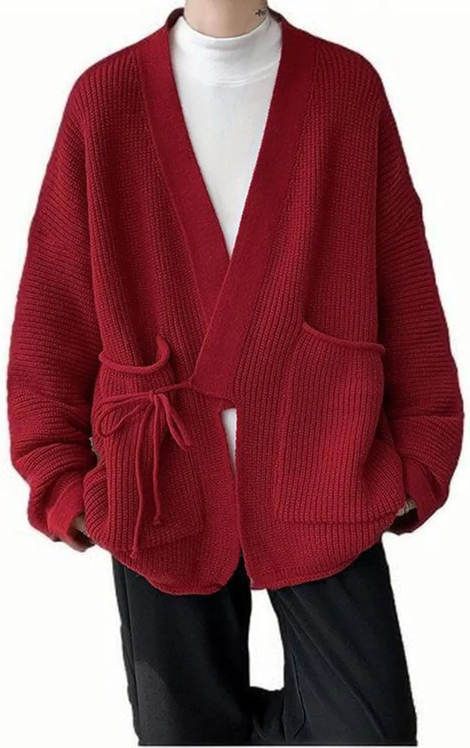 Mens Cardigan Sweaters Coat Open Front Rib Chunky Knitwear Coats Oversize Cable Knitted Ribbed Jackets Outerwear