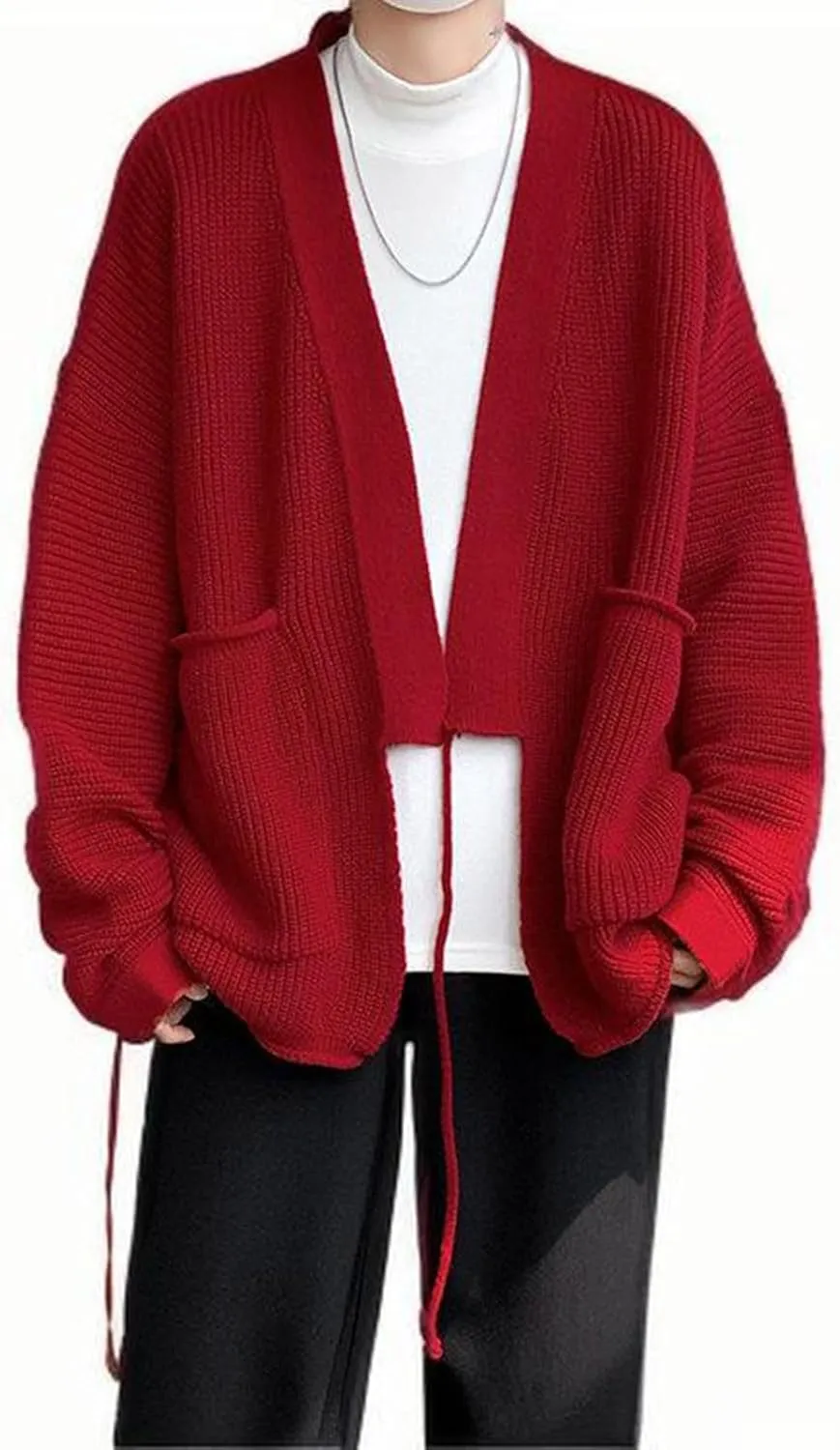 Mens Cardigan Sweaters Coat Open Front Rib Chunky Knitwear Coats Oversize Cable Knitted Ribbed Jackets Outerwear