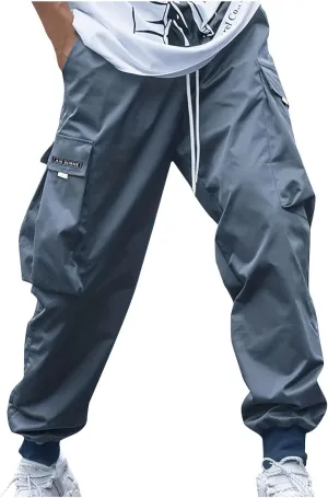 Mens Cargo Pants Stretch Baggy Drawstring Waist Work Hiking Pants Casual Loose Outdoor Pants with Multiple Pockets