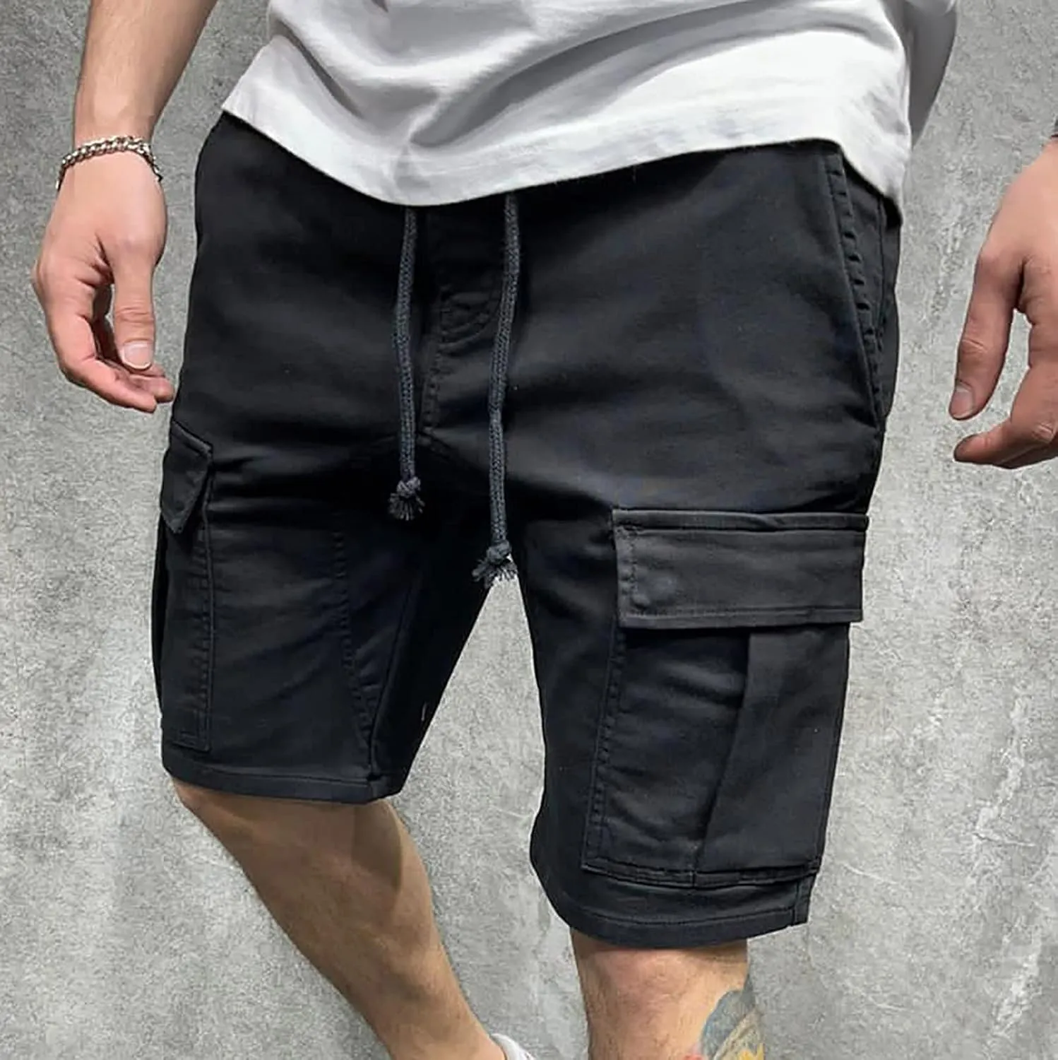 Mens Cargo Shorts Big and Tall Drawstring Shorts Stretchy Sweat Shorts Loose Fit Gym Shorts Summer Athletic Shorts