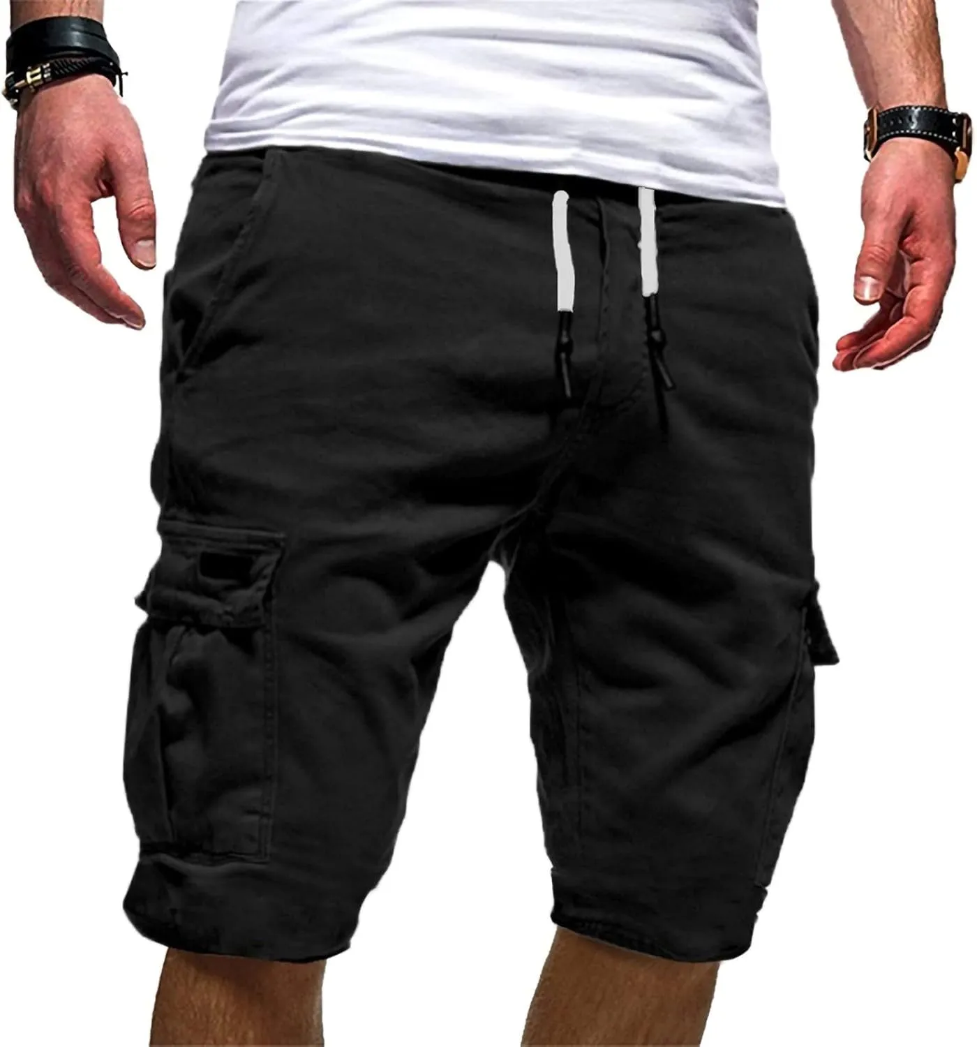 Mens Cargo Shorts Big and Tall Elastic Waist Hiking Shorts Drawstring Stretch Lightweight Athletic Shorts Gym Shorts