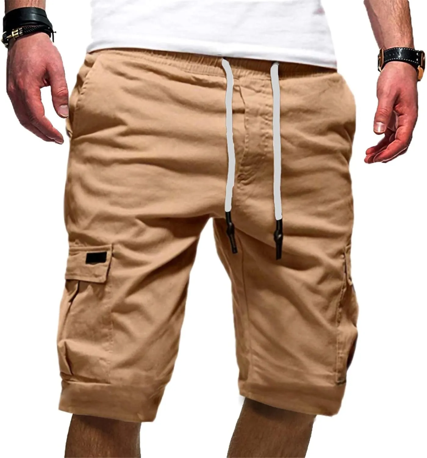 Mens Cargo Shorts Big and Tall Elastic Waist Hiking Shorts Drawstring Stretch Lightweight Athletic Shorts Gym Shorts