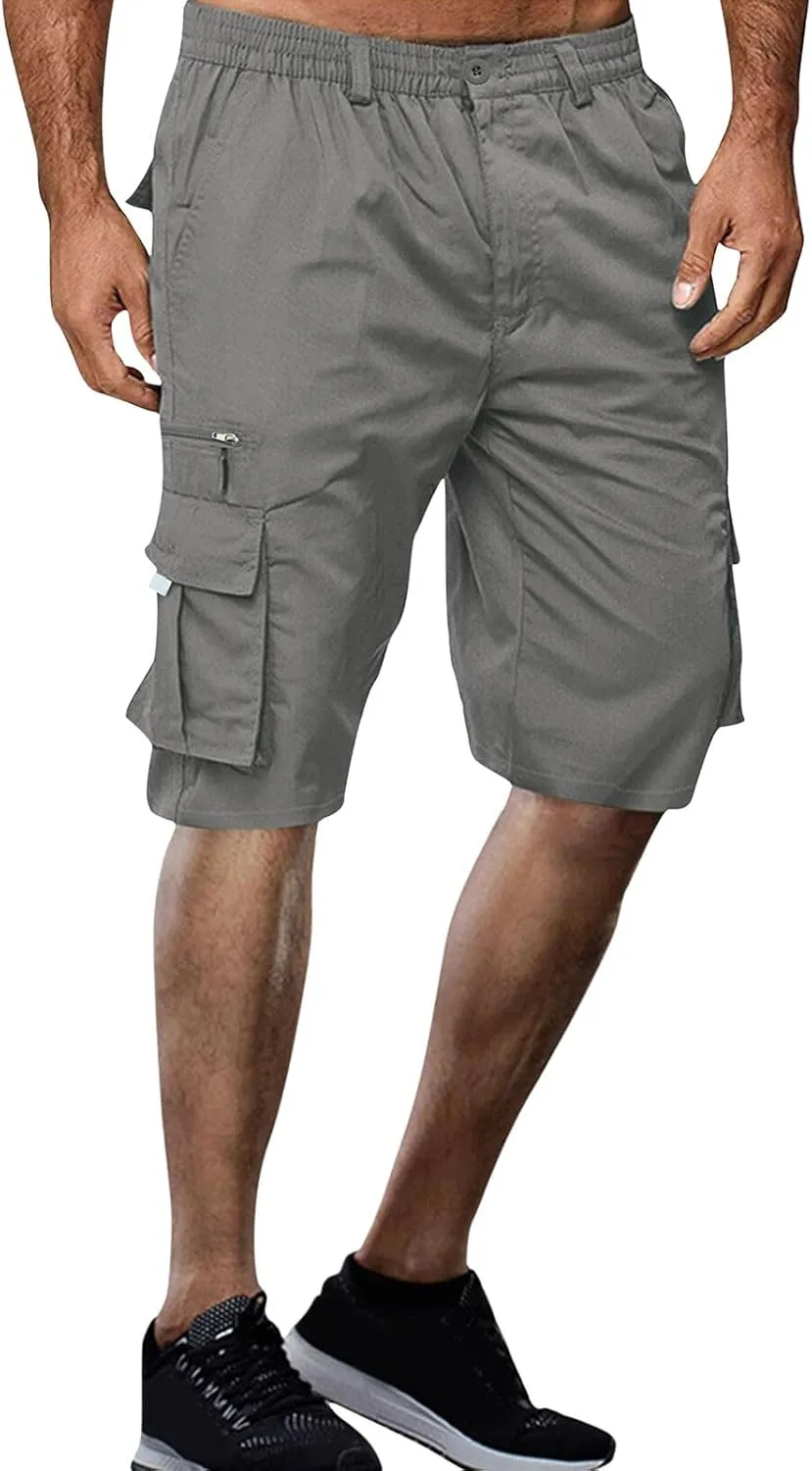 Mens Cargo Shorts Casual Summer Beach Vacation Shorts Elastic Waist Drawstring Summer Work Shorts Loose Shorts