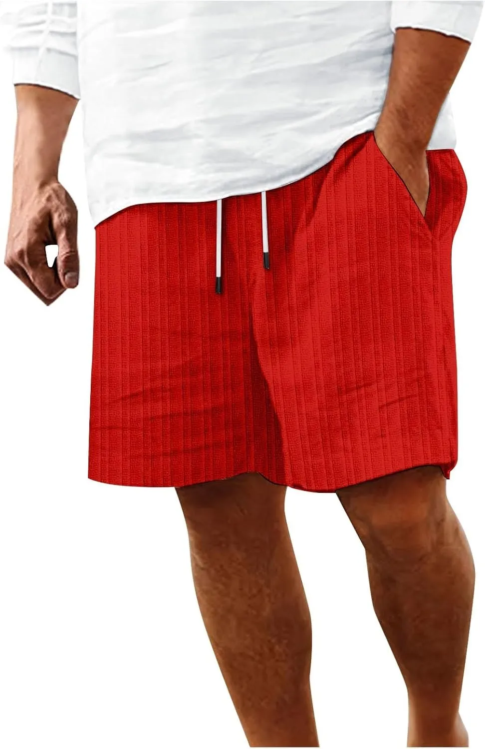 Mens Cargo Shorts Casual Summer Beach Vacation Shorts Elastic Waist Drawstring Summer Work Shorts Loose Shorts