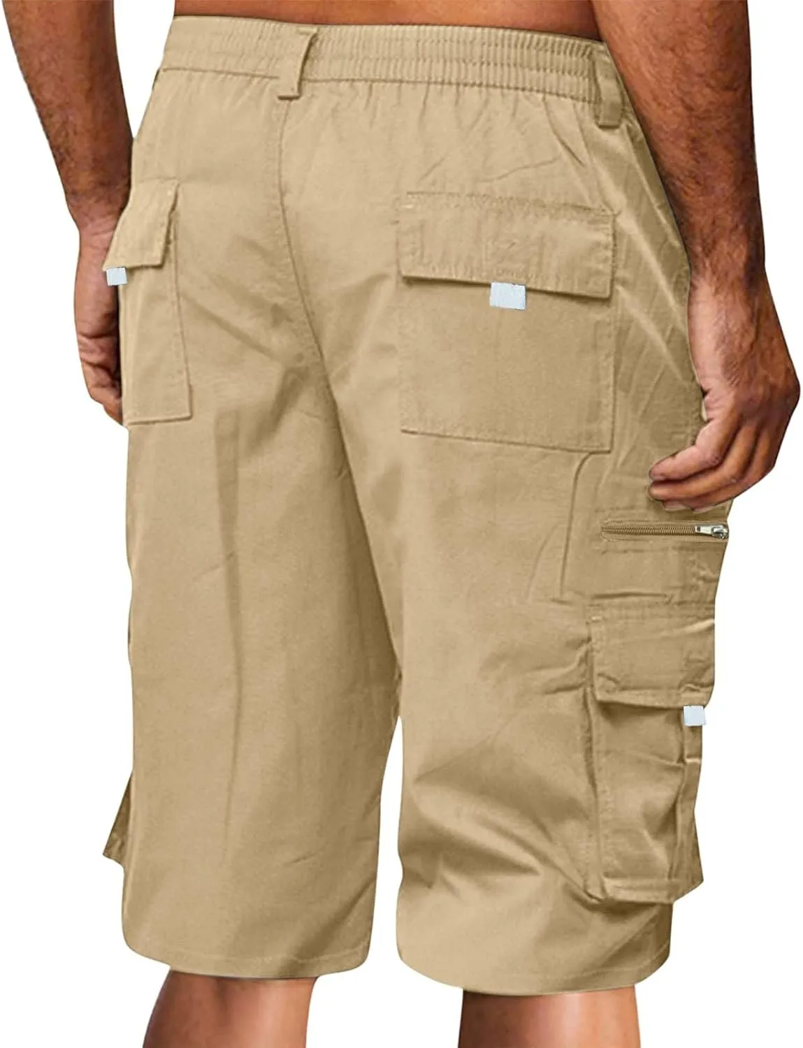 Mens Cargo Shorts Casual Summer Beach Vacation Shorts Elastic Waist Drawstring Summer Work Shorts Loose Shorts