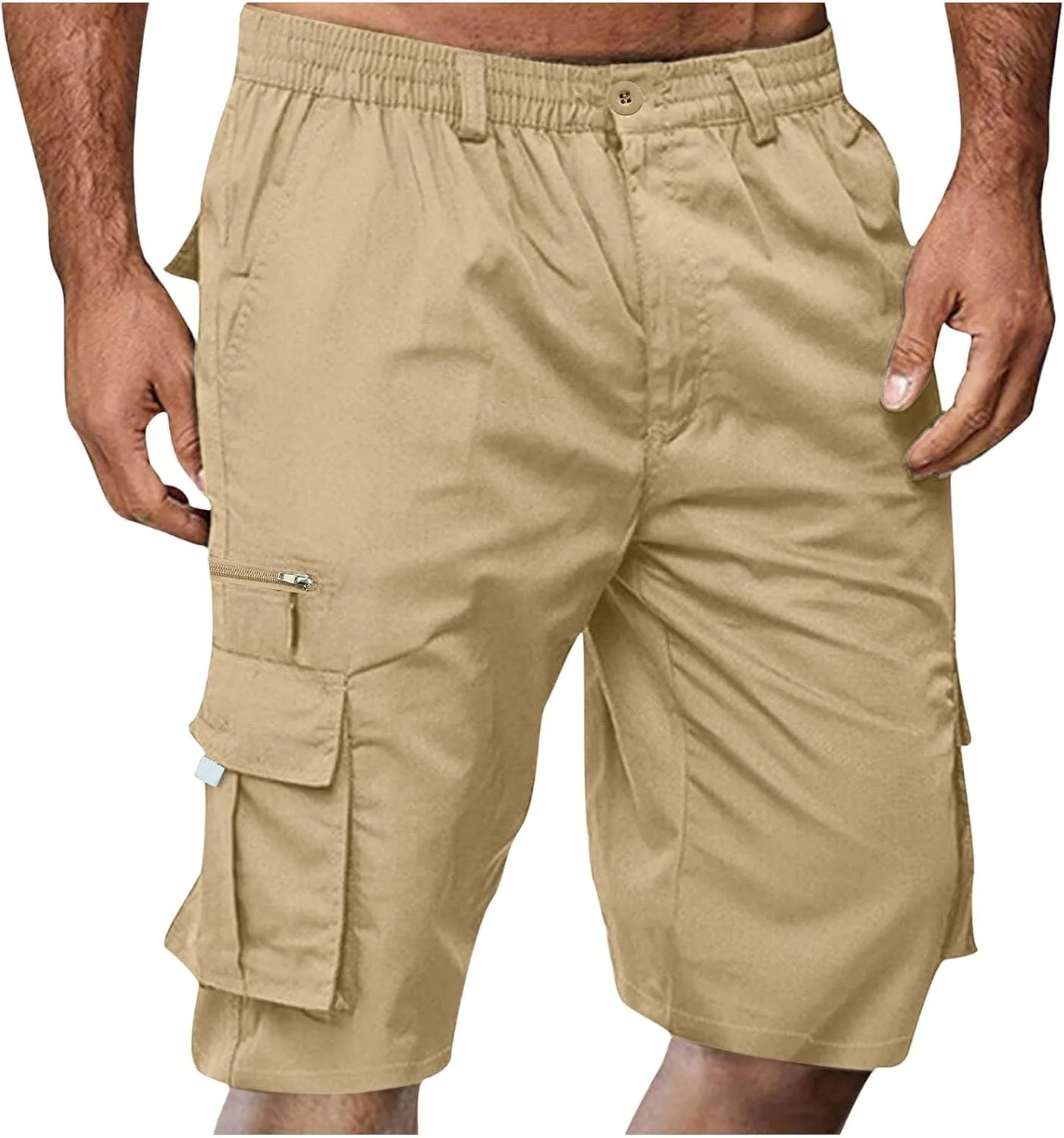 Mens Cargo Shorts Casual Summer Beach Vacation Shorts Elastic Waist Drawstring Summer Work Shorts Loose Shorts