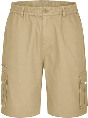 Mens Cargo Shorts Casual Summer Beach Vacation Shorts Elastic Waist Drawstring Summer Work Shorts Loose Shorts