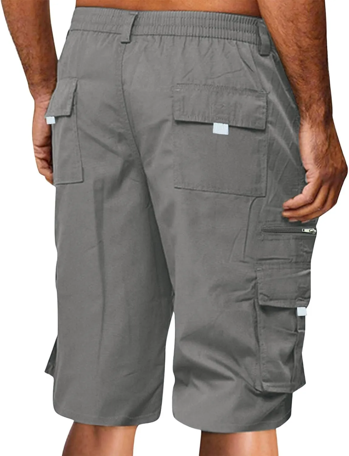 Mens Cargo Shorts Casual Summer Beach Vacation Shorts Elastic Waist Drawstring Summer Work Shorts Loose Shorts