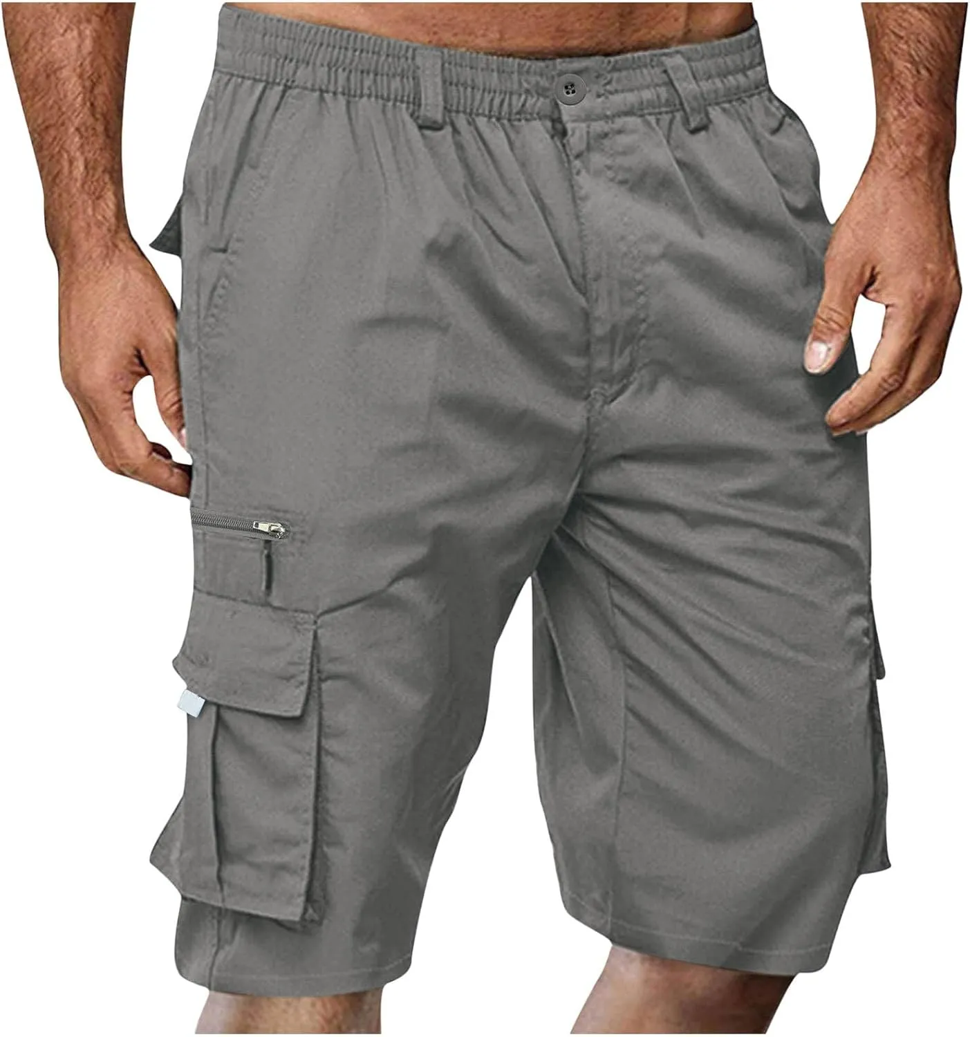 Mens Cargo Shorts Casual Summer Beach Vacation Shorts Elastic Waist Drawstring Summer Work Shorts Loose Shorts
