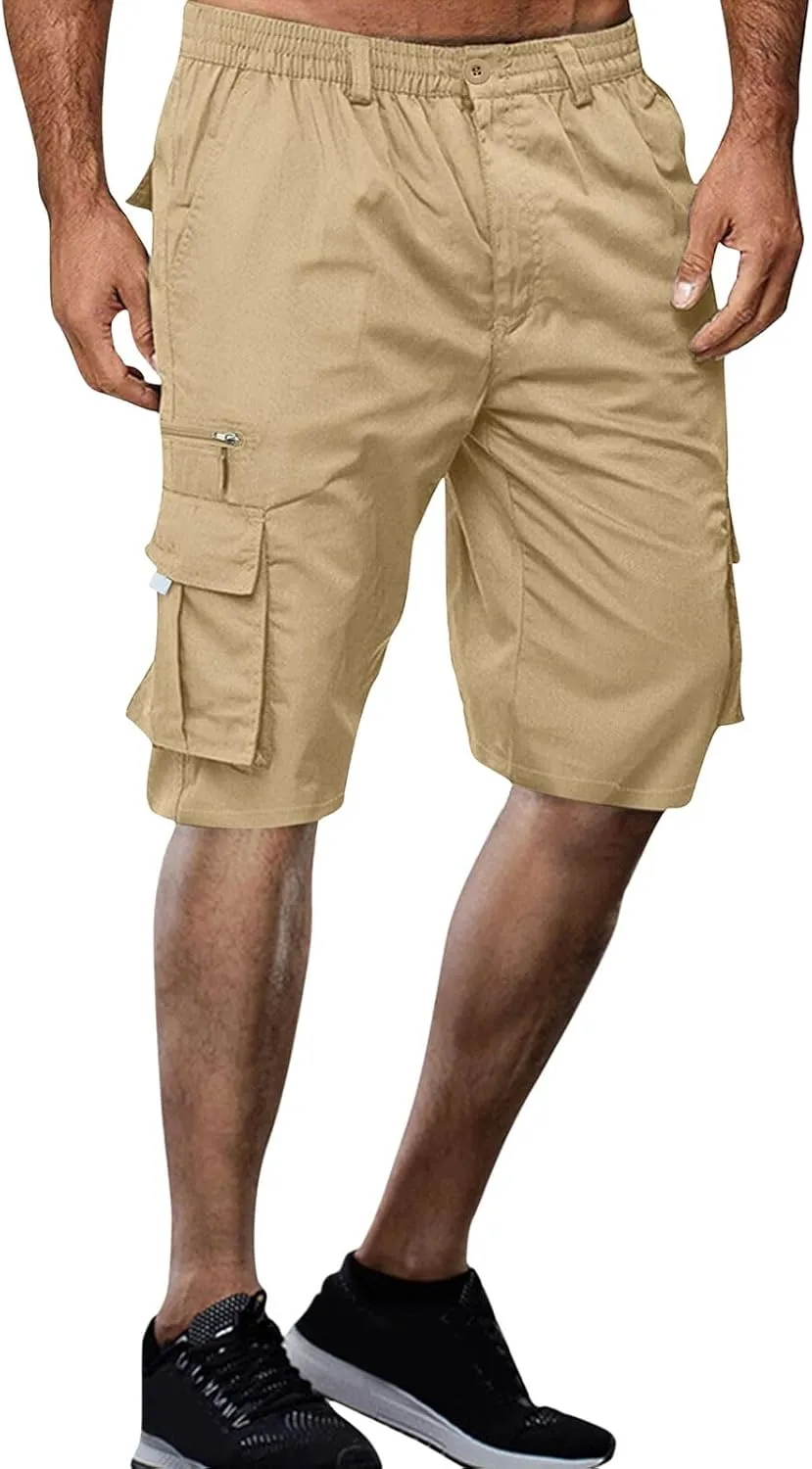 Mens Cargo Shorts Casual Summer Beach Vacation Shorts Elastic Waist Drawstring Summer Work Shorts Loose Shorts