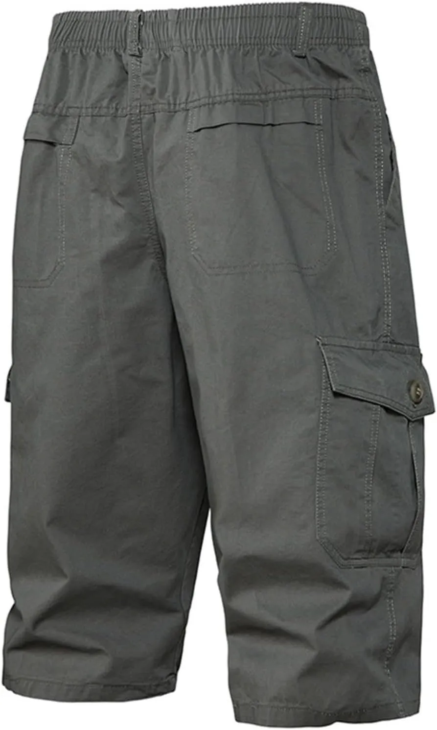 Men's Cargo Shorts Casual Twill Elastic 3/4 Capri Pants Below Knee Long Shorts with 7 Pockets Cargo Capris Men Summer Shorts