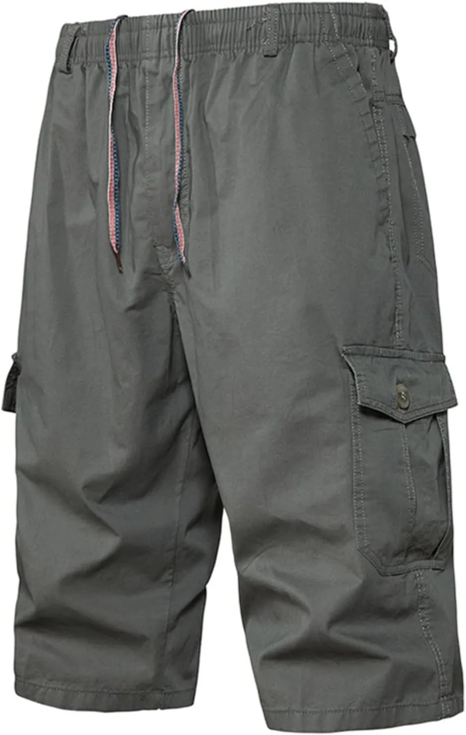 Men's Cargo Shorts Casual Twill Elastic 3/4 Capri Pants Below Knee Long Shorts with 7 Pockets Cargo Capris Men Summer Shorts