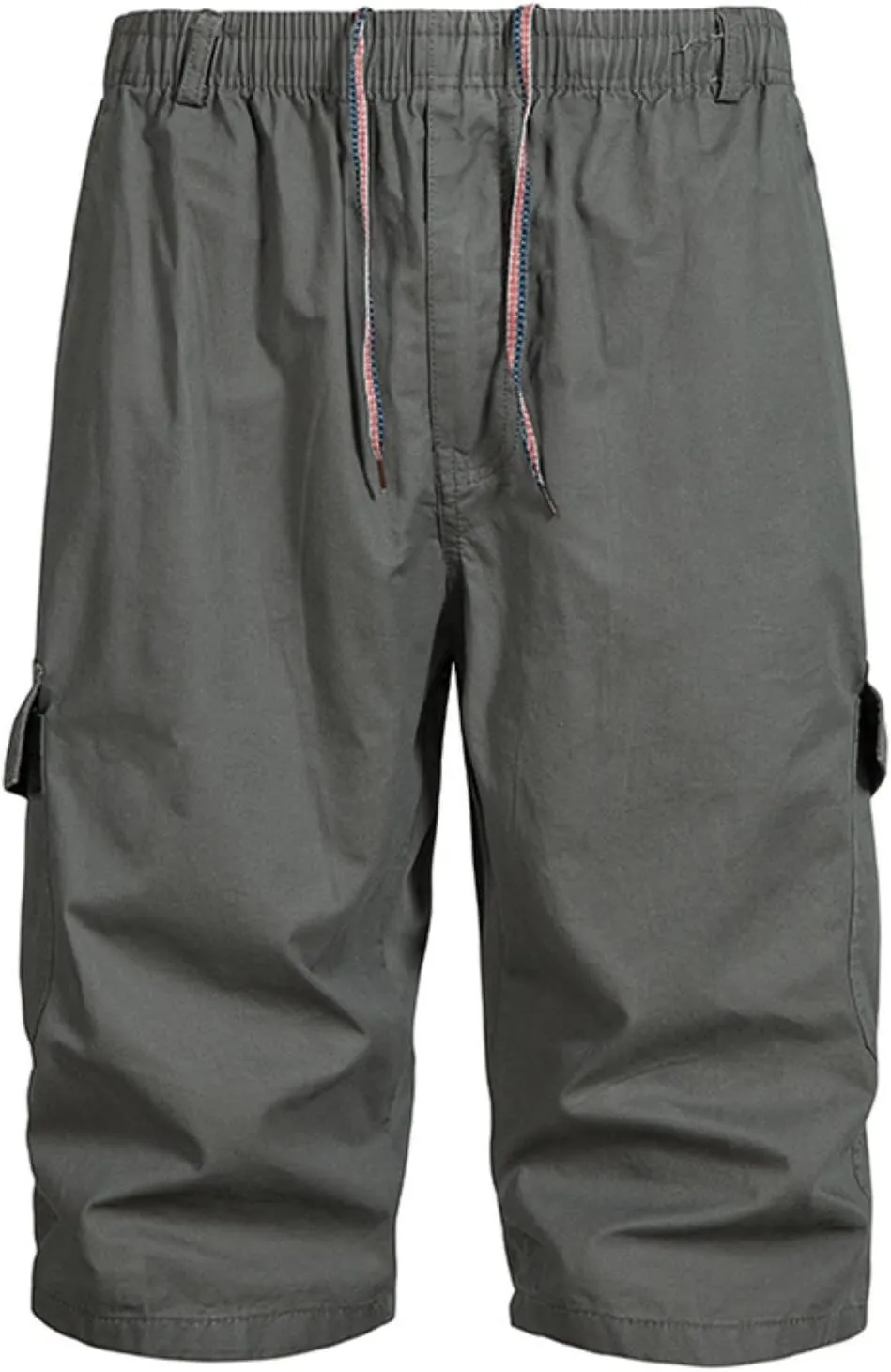 Men's Cargo Shorts Casual Twill Elastic 3/4 Capri Pants Below Knee Long Shorts with 7 Pockets Cargo Capris Men Summer Shorts