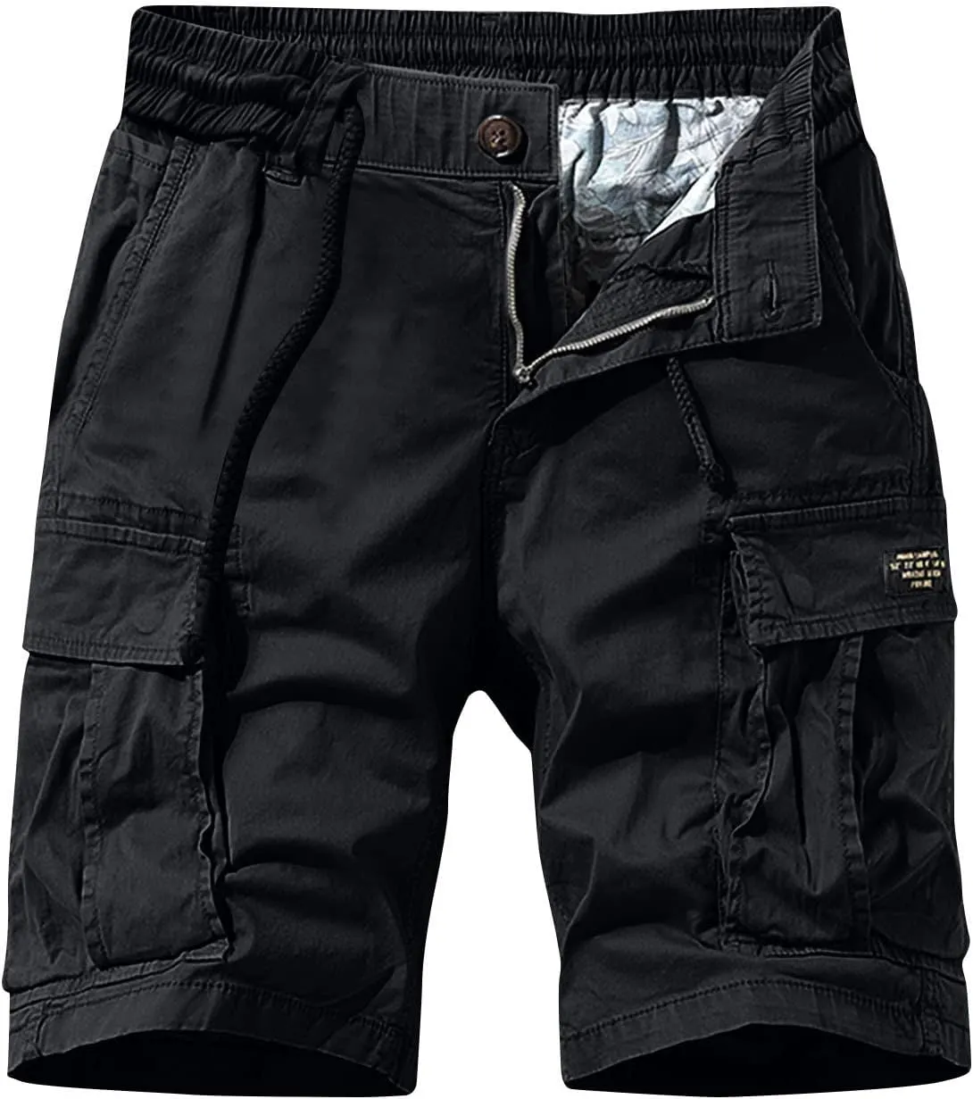 Mens Cargo Shorts Elastic Waist Outdoor Tactical Shorts Lightweight Breathable Athletic Shorts Loose Fit Gym Shorts