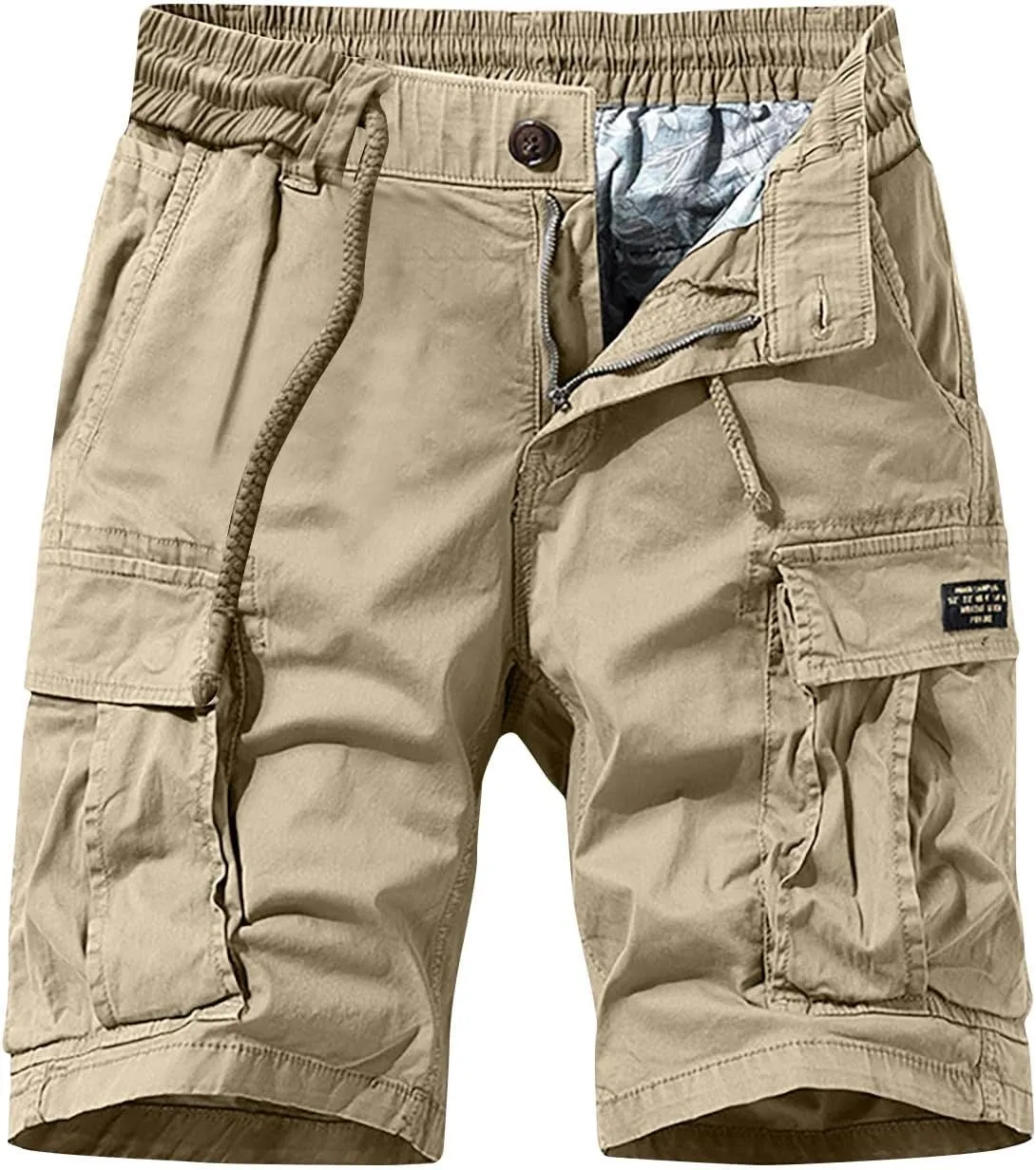 Mens Cargo Shorts Elastic Waist Outdoor Tactical Shorts Lightweight Breathable Athletic Shorts Loose Fit Gym Shorts