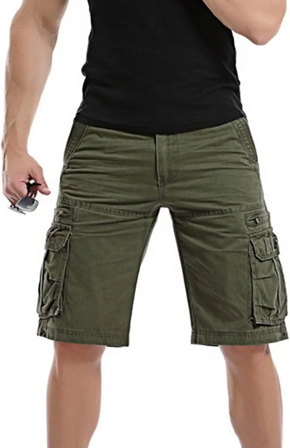Men's Cargo Shorts Expandable Waist Cargo Pants Stretch Athletic Shorts Casual Workout Shorts Loose Lounge Shorts