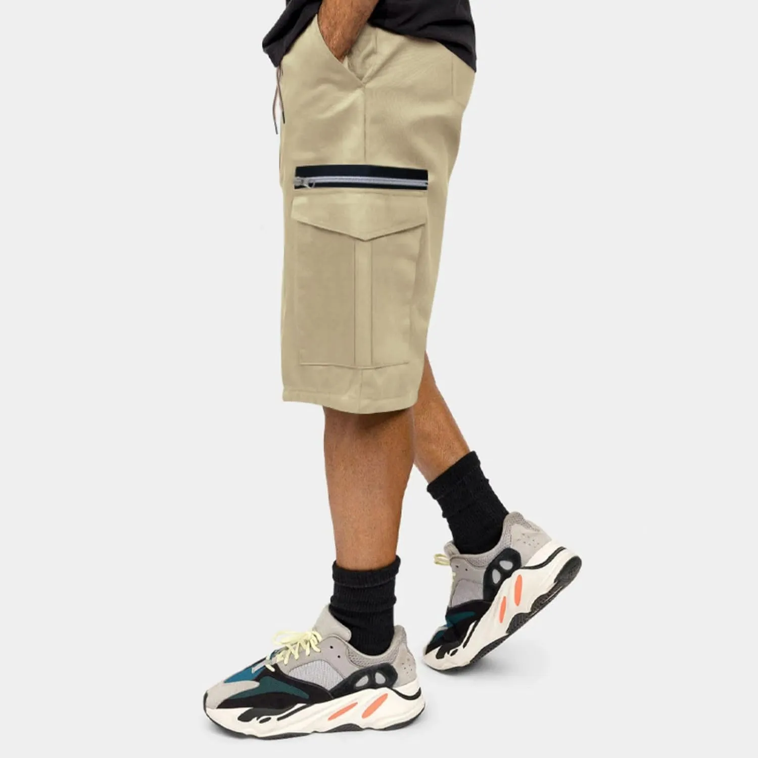 Men's Casual Cargo Shorts Wide Leg Baggy Hiking Shorts Elastic Waist Drawstring Running Pants Casual Simple Pants