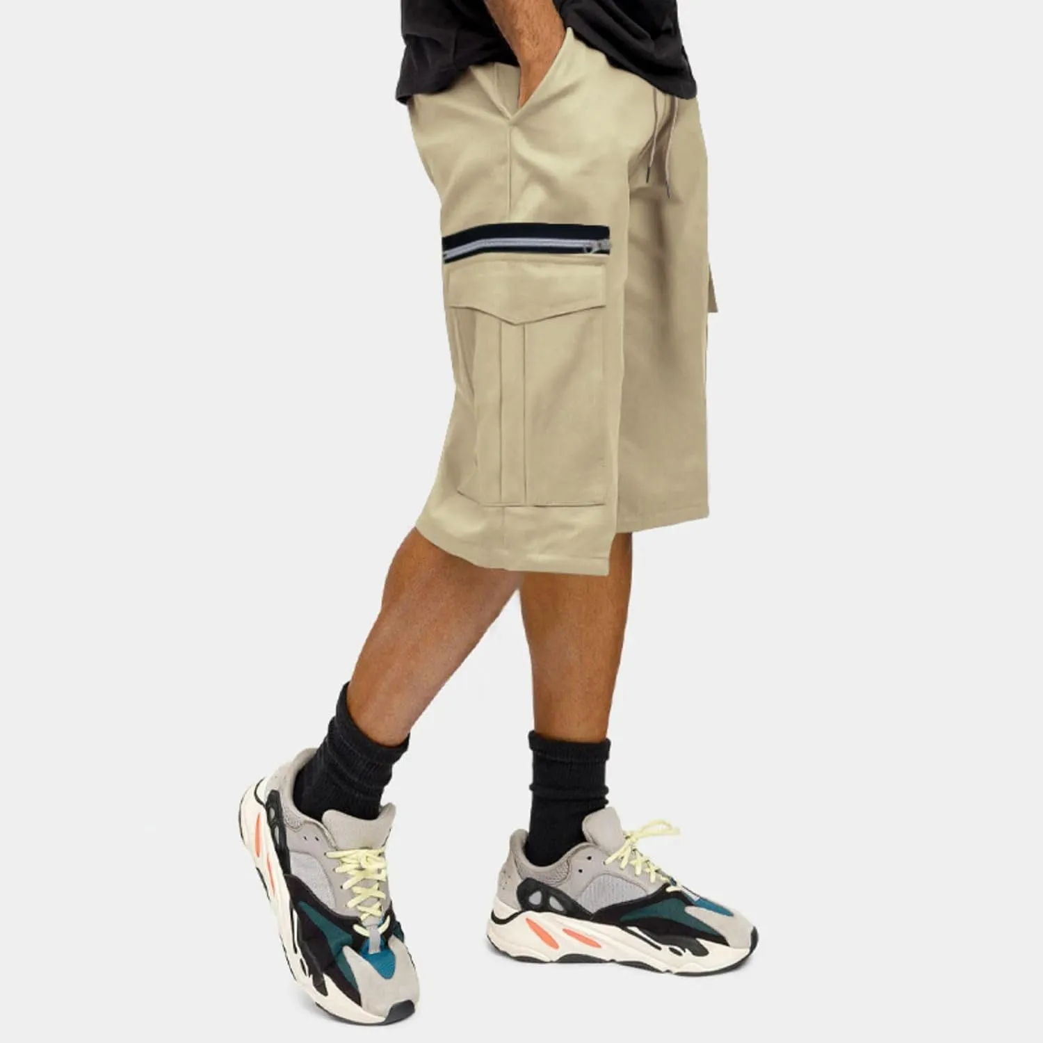 Men's Casual Cargo Shorts Wide Leg Baggy Hiking Shorts Elastic Waist Drawstring Running Pants Casual Simple Pants