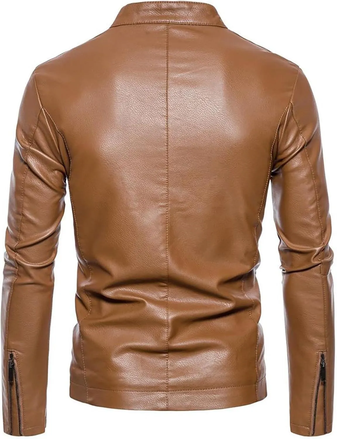 Men's Casual Faux Leather Jacket Stand Collar Zip-up Biker Motorcycle Jackets Classic Bomber Jackets Coat with Pocket
