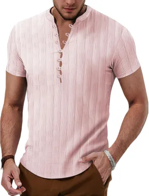 Mens Casual Henely Shirts 2025 Classic Button up Short Sleeve T Shirts Fashion Textured Summer Beach Hawaiian Shirts