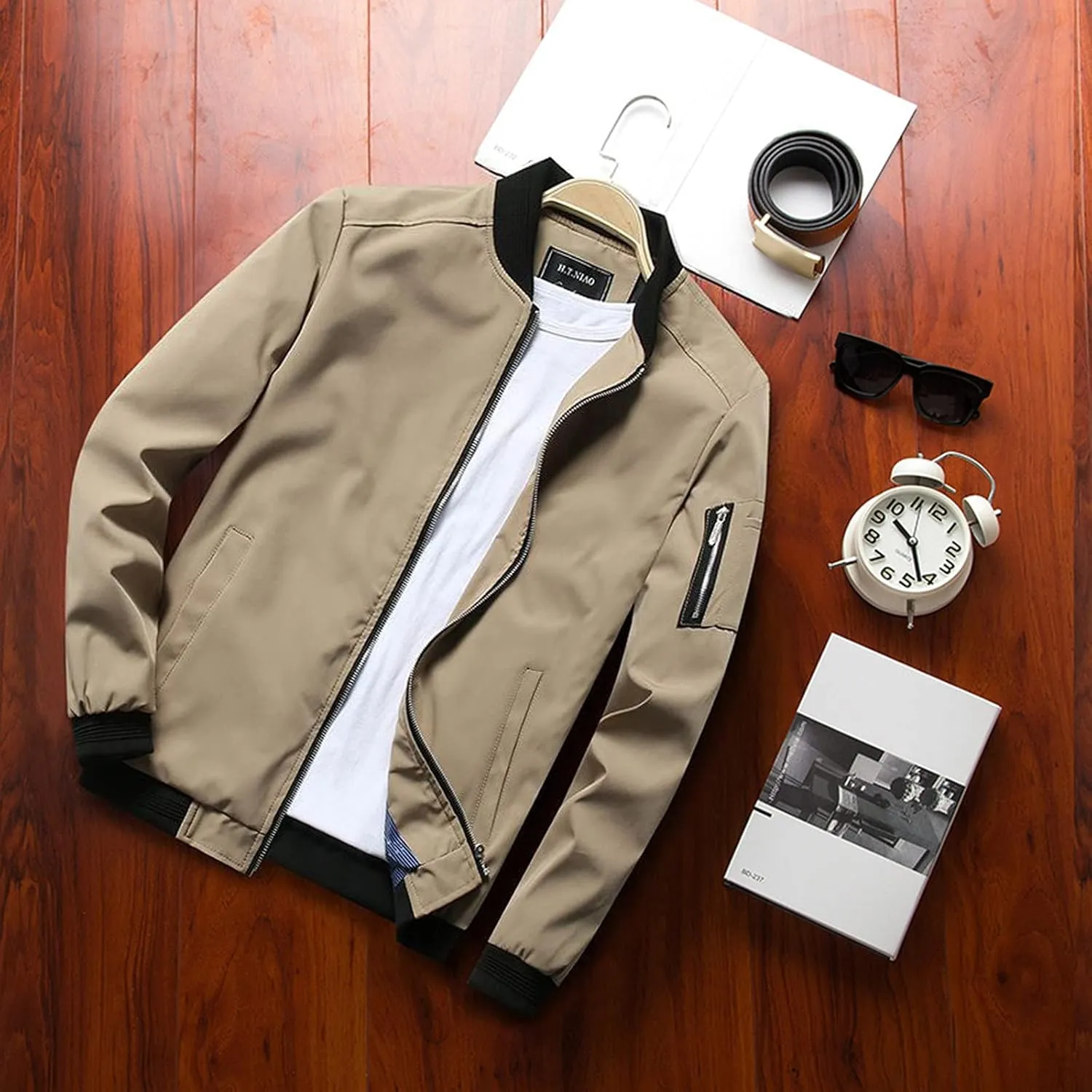 Mens Casual Lightweight Jacket Softshell Flight Bomber Jacket Varsity Windbreaker