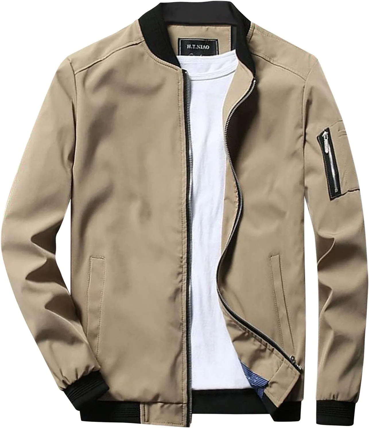 Mens Casual Lightweight Jacket Softshell Flight Bomber Jacket Varsity Windbreaker
