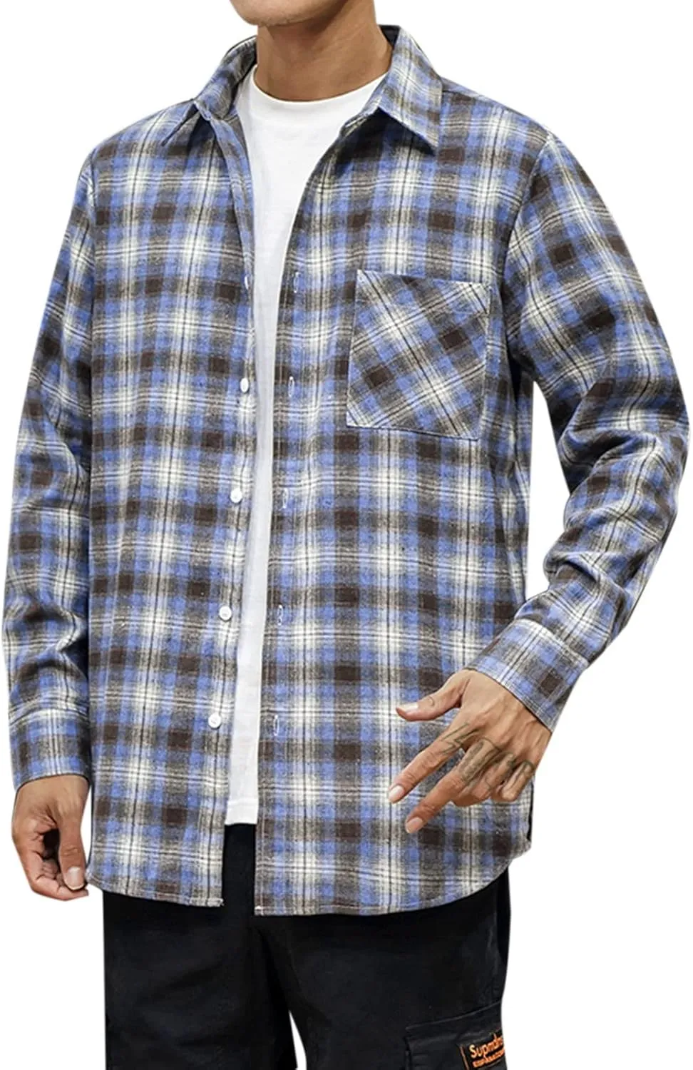 Men's Casual Plaid Flannel Long Sleeve Button Down Shirt Big and Tall Flannel Casual Shirts Lightweight Camp Shirts