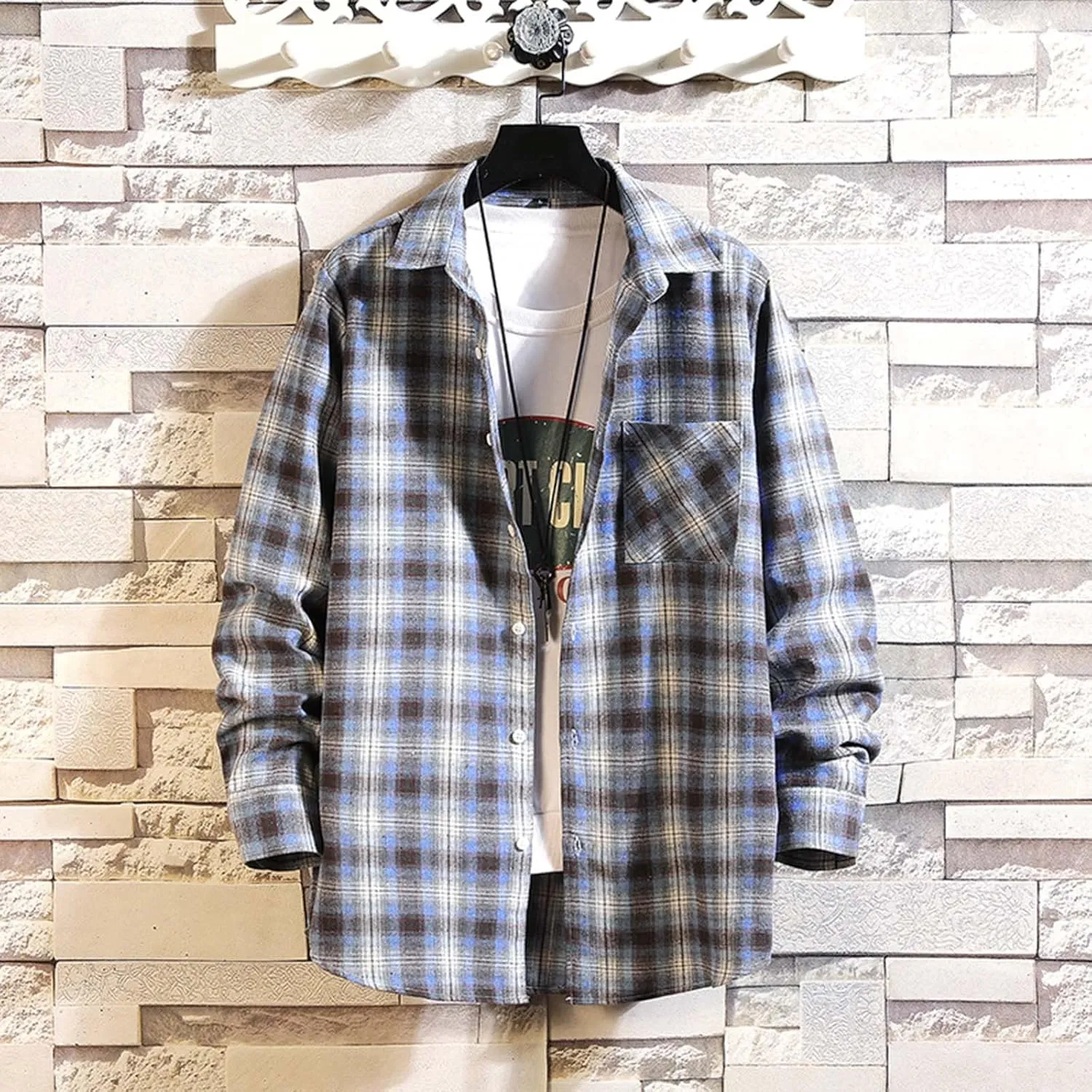 Men's Casual Plaid Flannel Long Sleeve Button Down Shirt Big and Tall Flannel Casual Shirts Lightweight Camp Shirts
