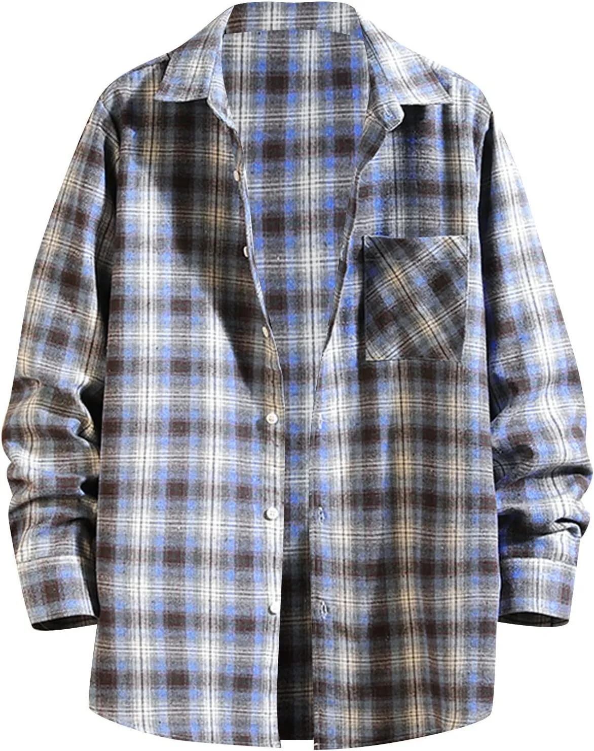Men's Casual Plaid Flannel Long Sleeve Button Down Shirt Big and Tall Flannel Casual Shirts Lightweight Camp Shirts